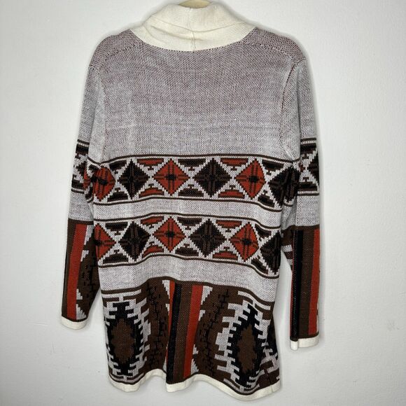 Mags & Pye Cream Brown Rust Native Aztec Print Longline Cardigan Sweater Medium - Picture 4 of 12